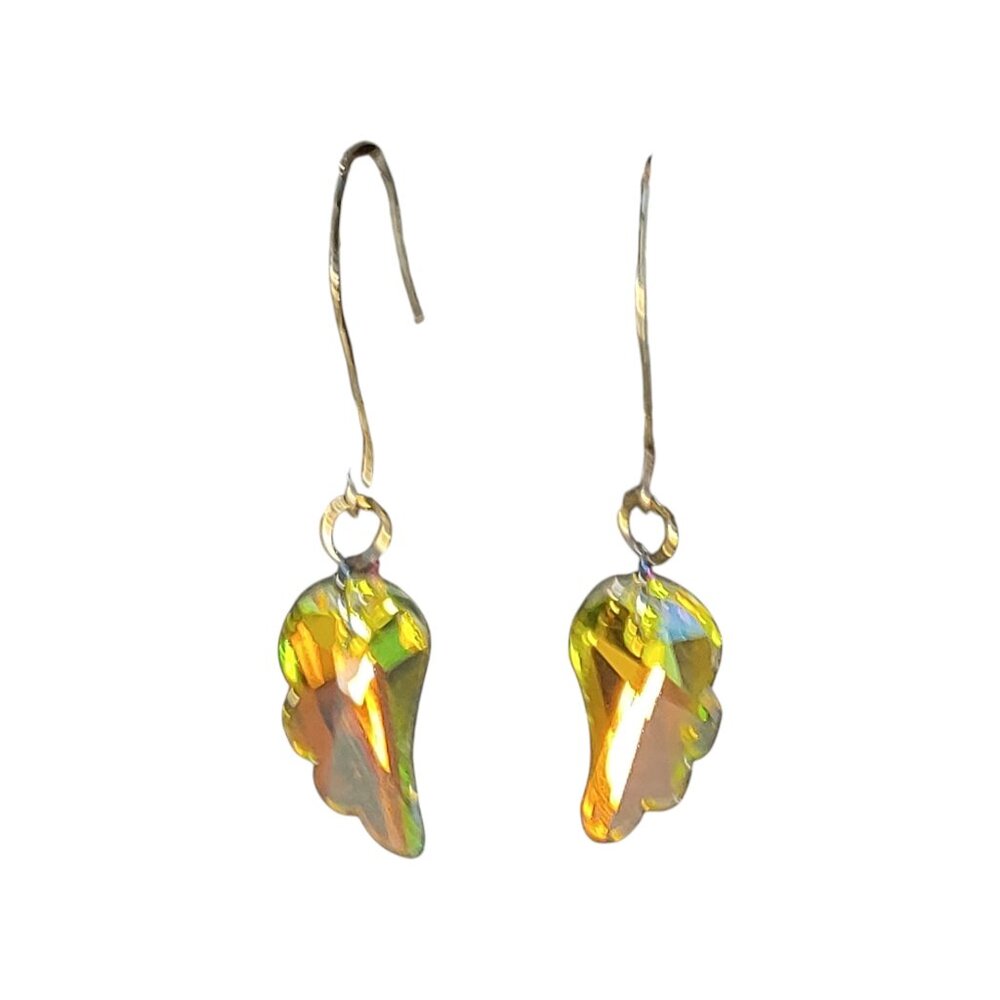 Handmade/Homemade Fake Crystal Wing Earrings (Clear/Yellow/Blue Silver) Long